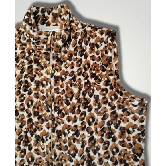 Quacker Factory Leopard Print Sequined Full Zip Vest Size S - Picture 3 of 8